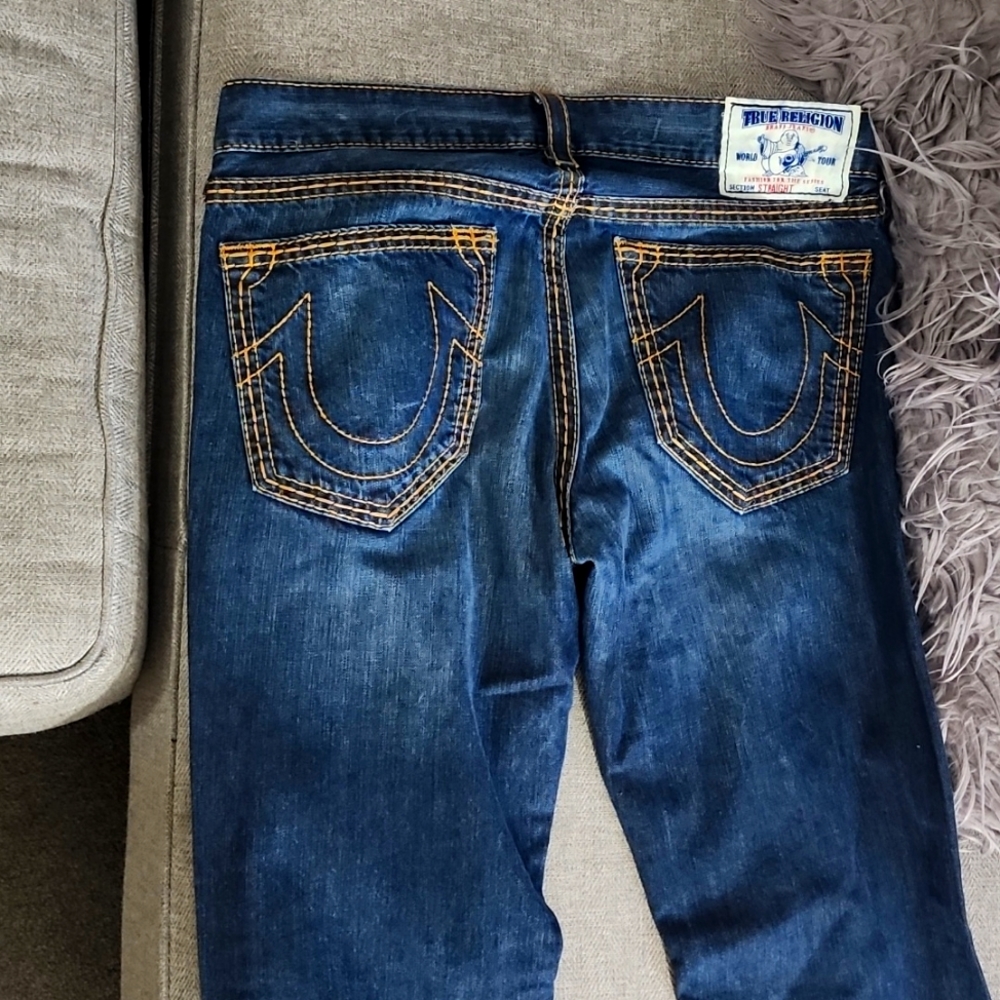 Genuine  blue True Religion jeans for men. Size 36. Length 32. Made in USA